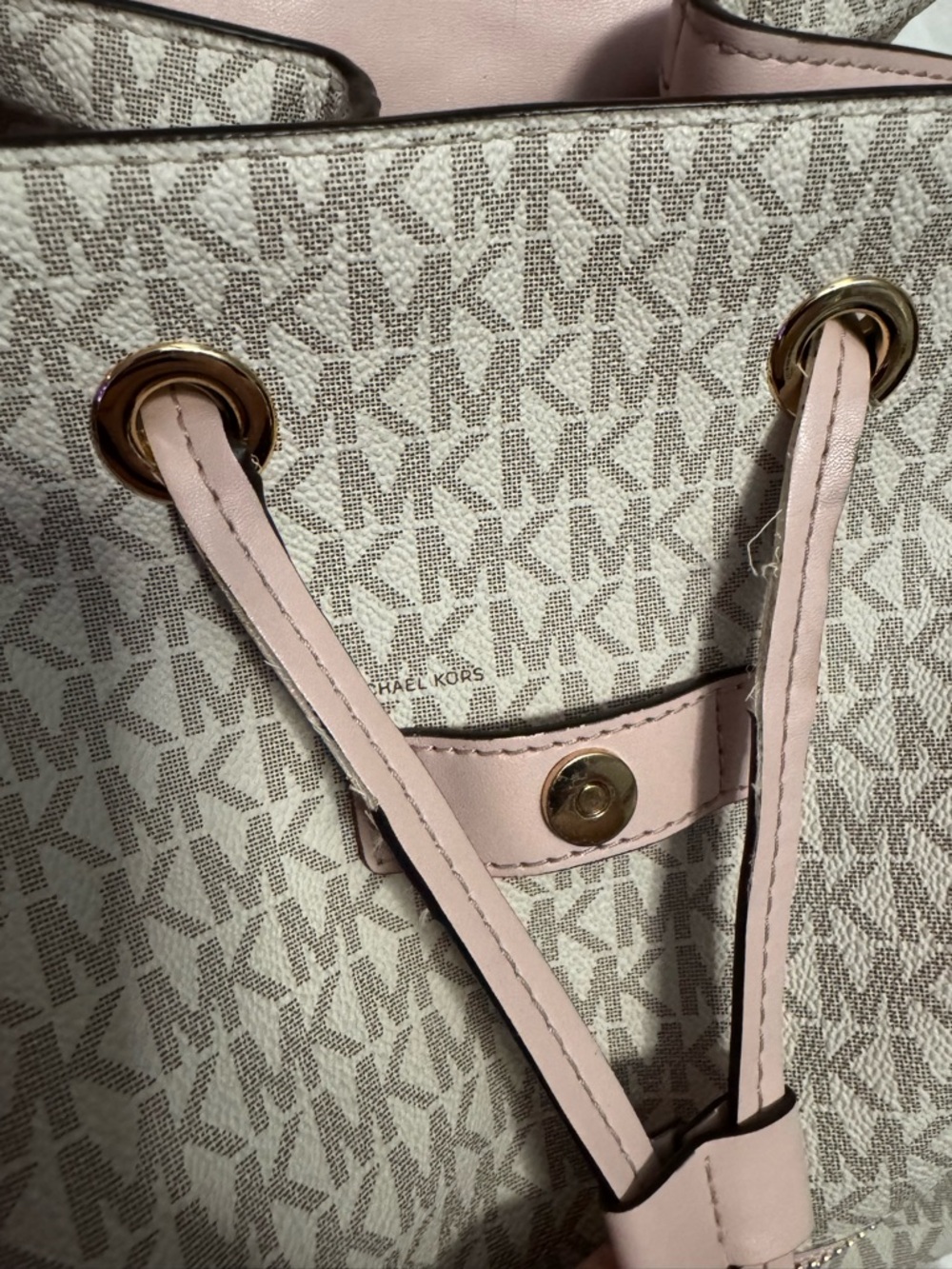 Michael Kors Jet Set Powder Pink Logo-Print Canvas Backpack with Gold Chain - Picture 5 of 7